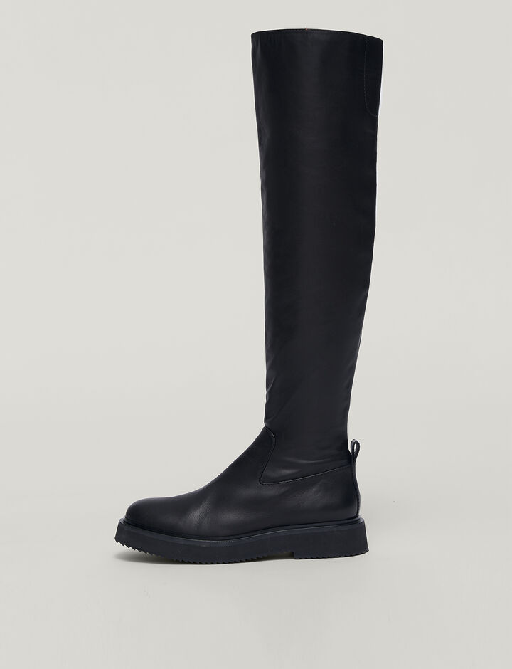 Joseph, Leather British Knee High Boots, in BLACK